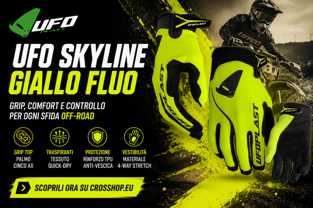 Guanti UFO Skyline giallo fluo: grip, stile e controllo per il motocross